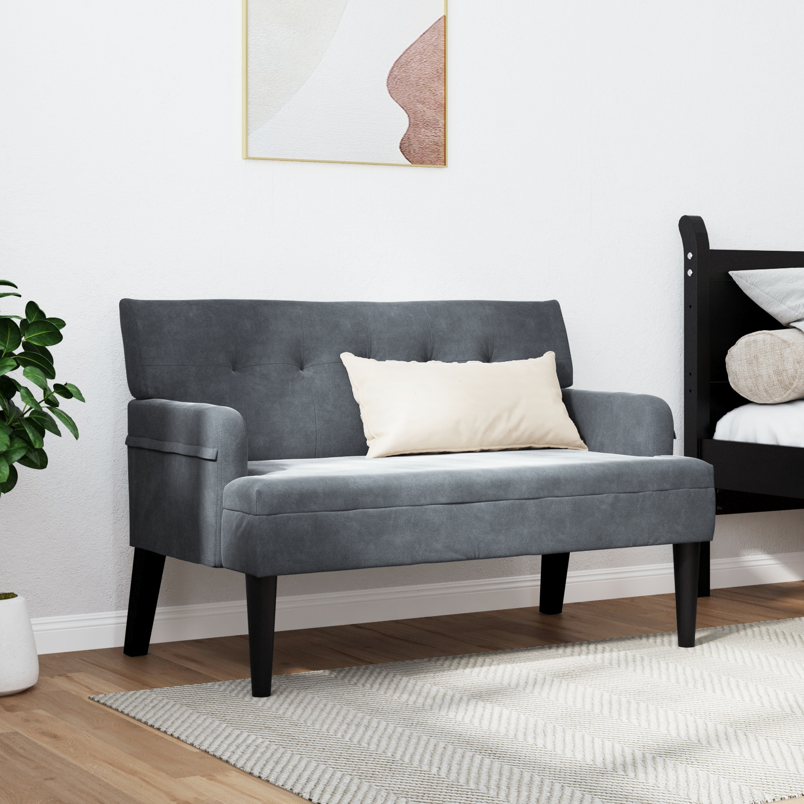 Česterfildo suolas Tamsiai pilka 112 x 65,5 x 75 cm Aksomas