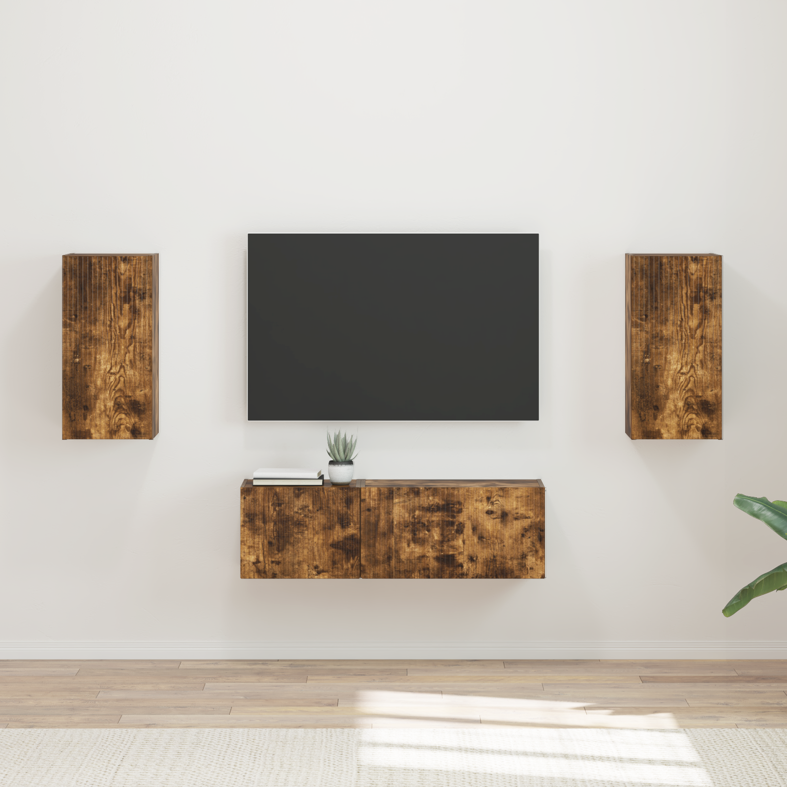 TV sieninio kabineto komplektas 4 pcs Rūkyta ąžuolas