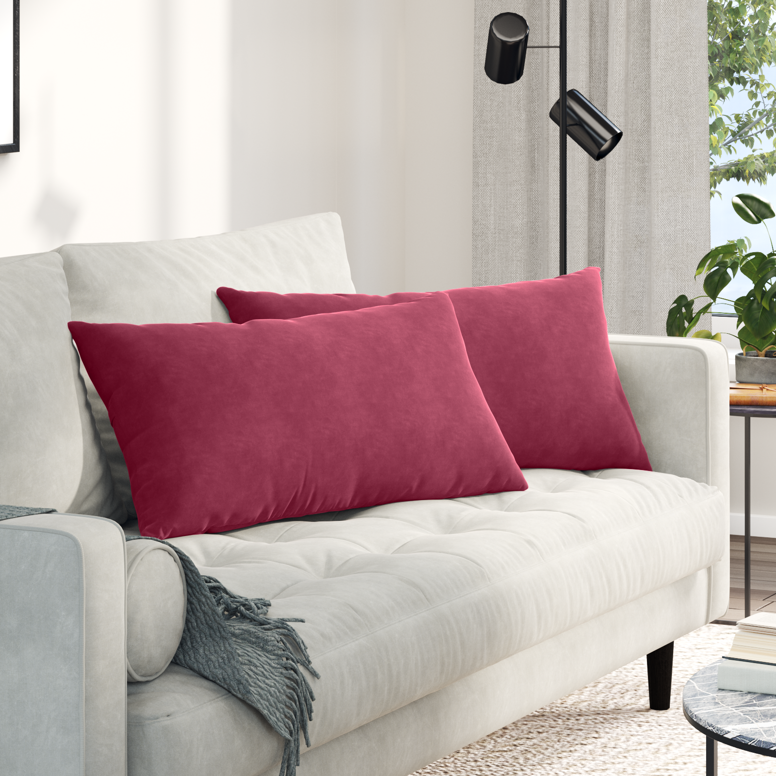 Sofa Pillows 2 pcs Wine red 80 x 40 cm Corduroy fabric