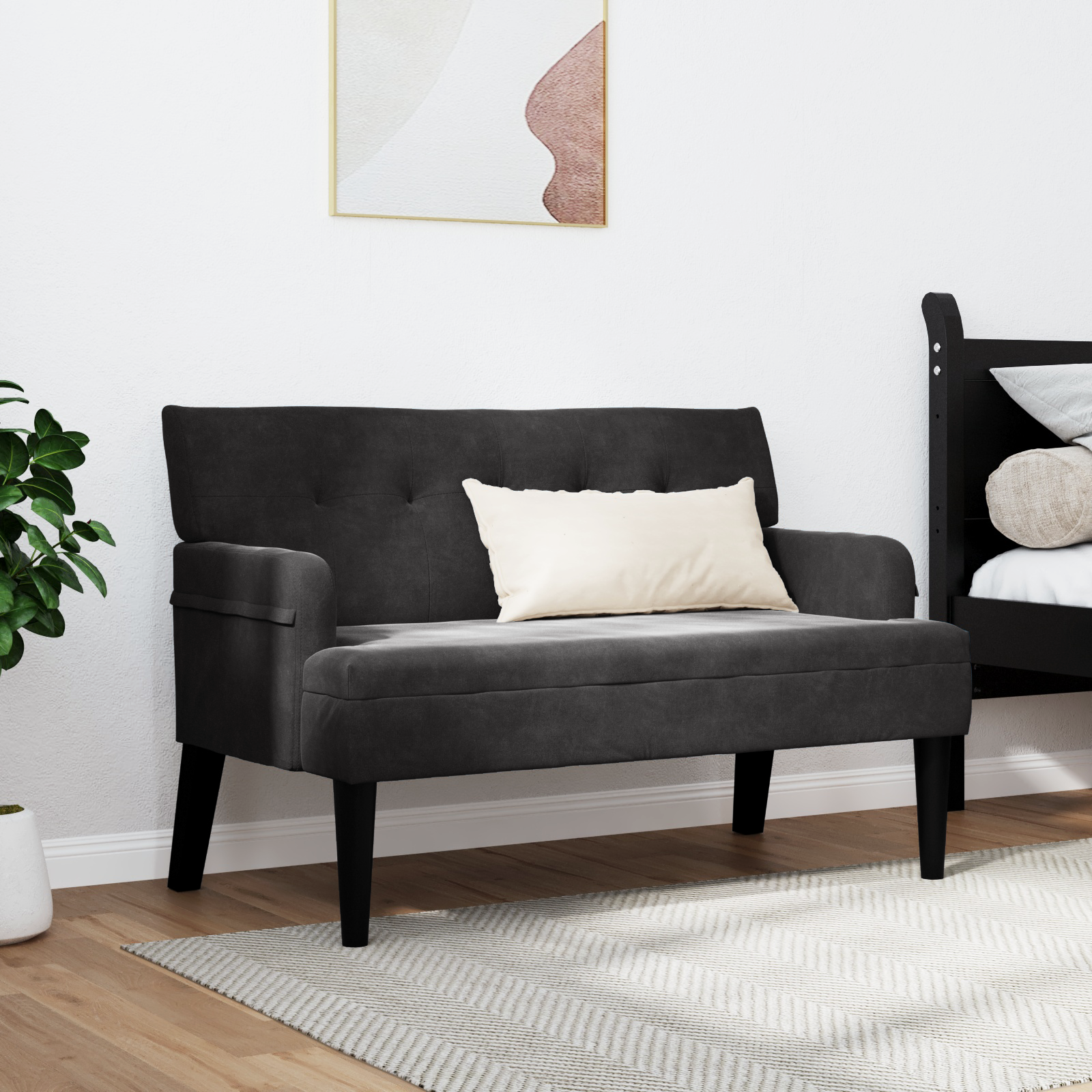 Česterfildo suolas Juoda 112 x 65.5 x 75 cm Aksomas