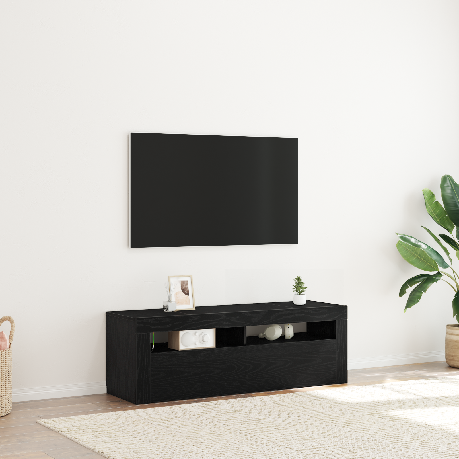 Televizora skapītis ar LED Melns ozols 120 x 35 x 40 cm