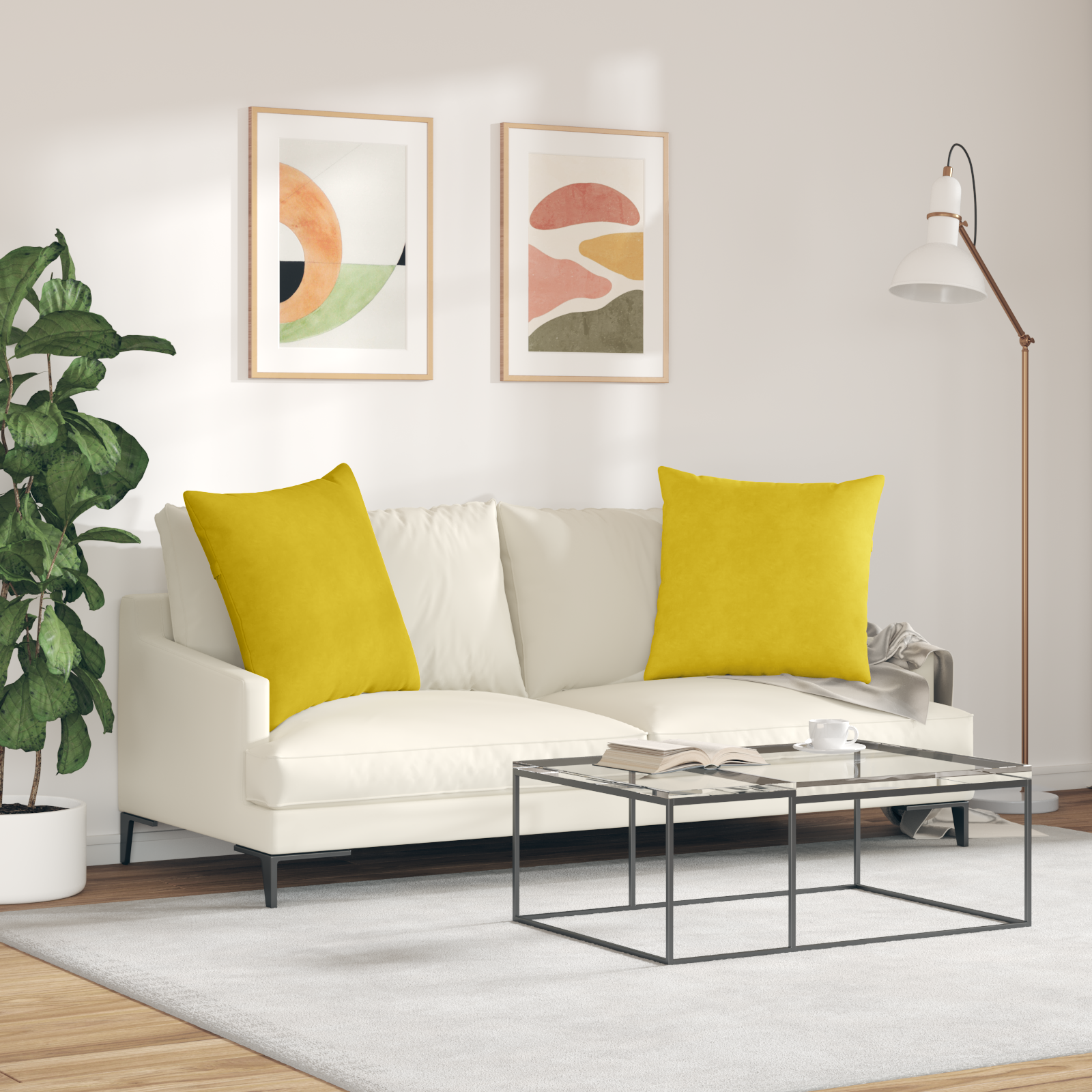 Sofa Pagalvės 2 pcs Geltona 60 x 60 cm Kordūrinis audinys