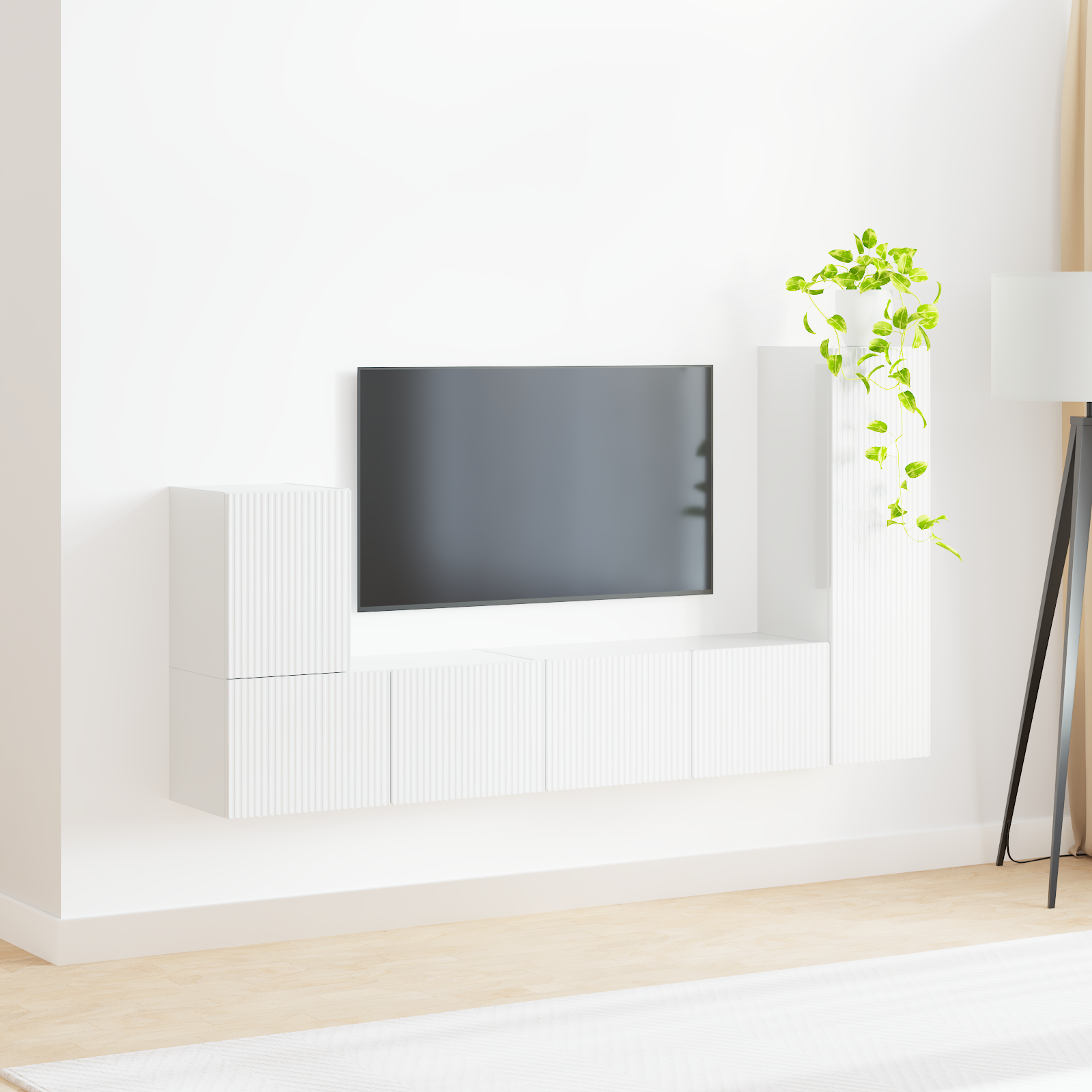 TV spintelių komplektas 3 pcs Aukštai blizganti balta