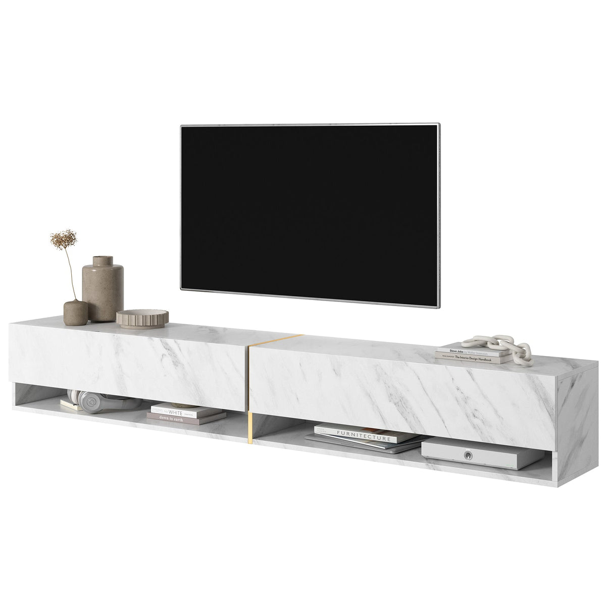 TV spintelė FIONNA, 200 cm, balta