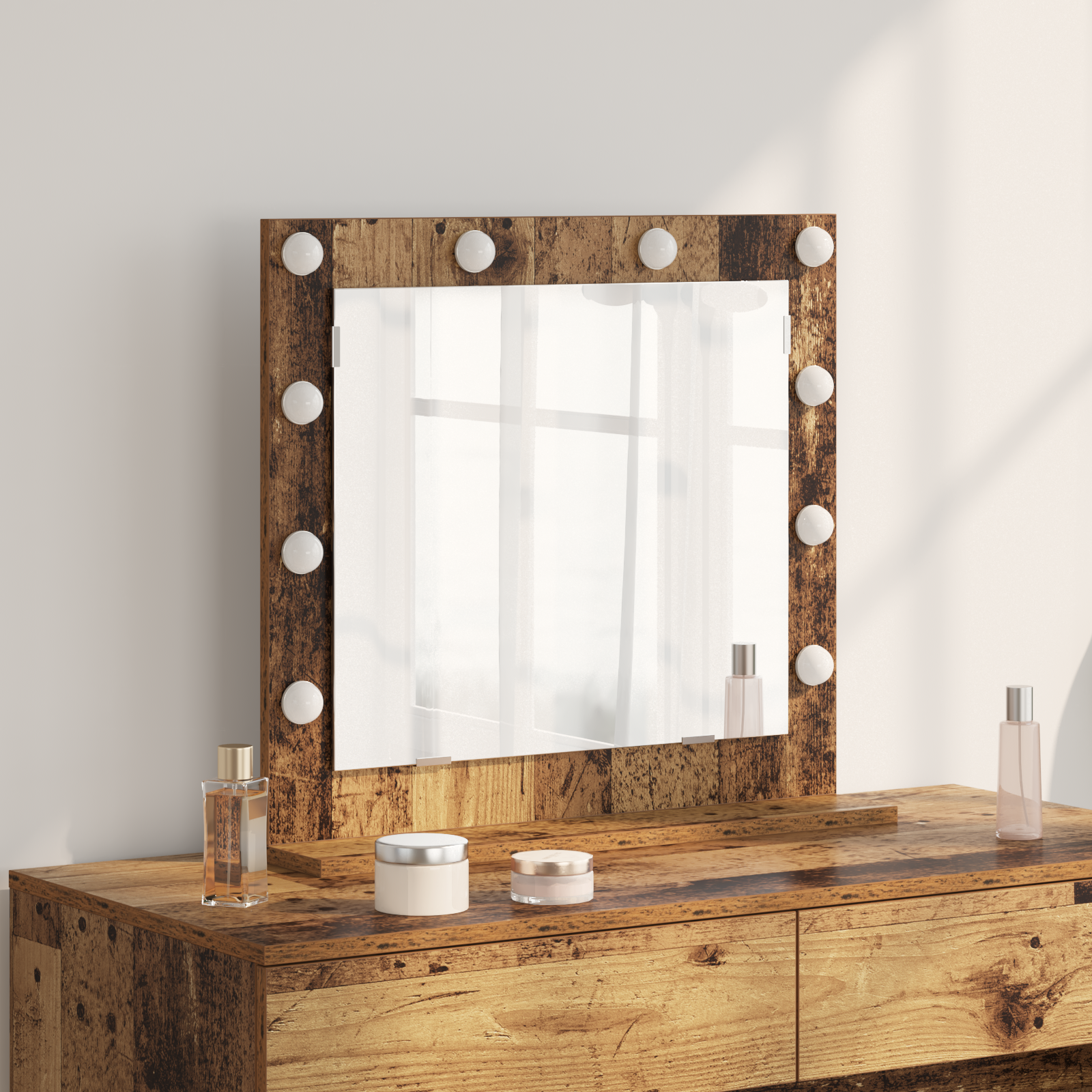 Cosmetic mirror Antique wood 60 x 55 x 18 cm