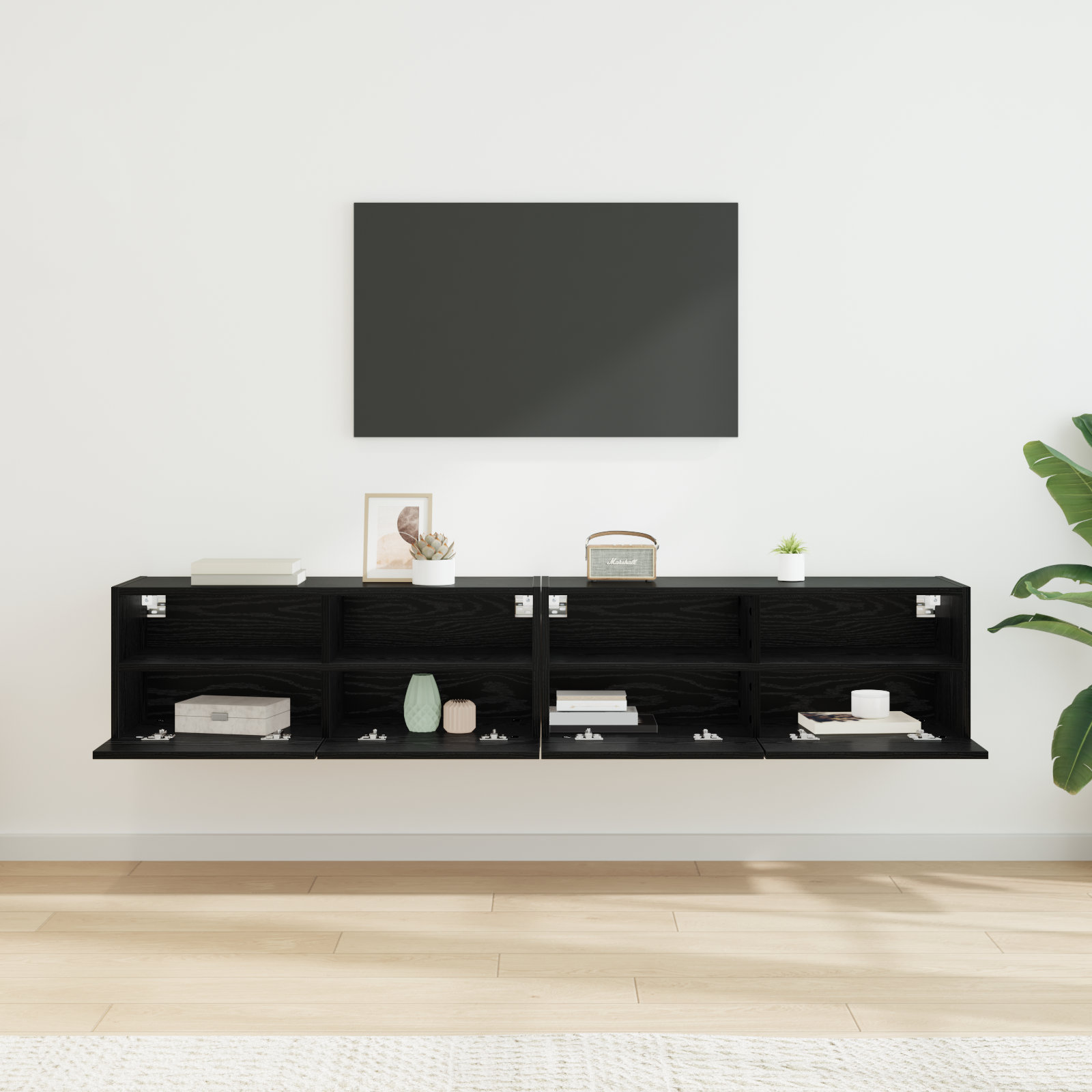 TV sienas skapji 2 gab. melns ozols 80 x 30 x 30 cm