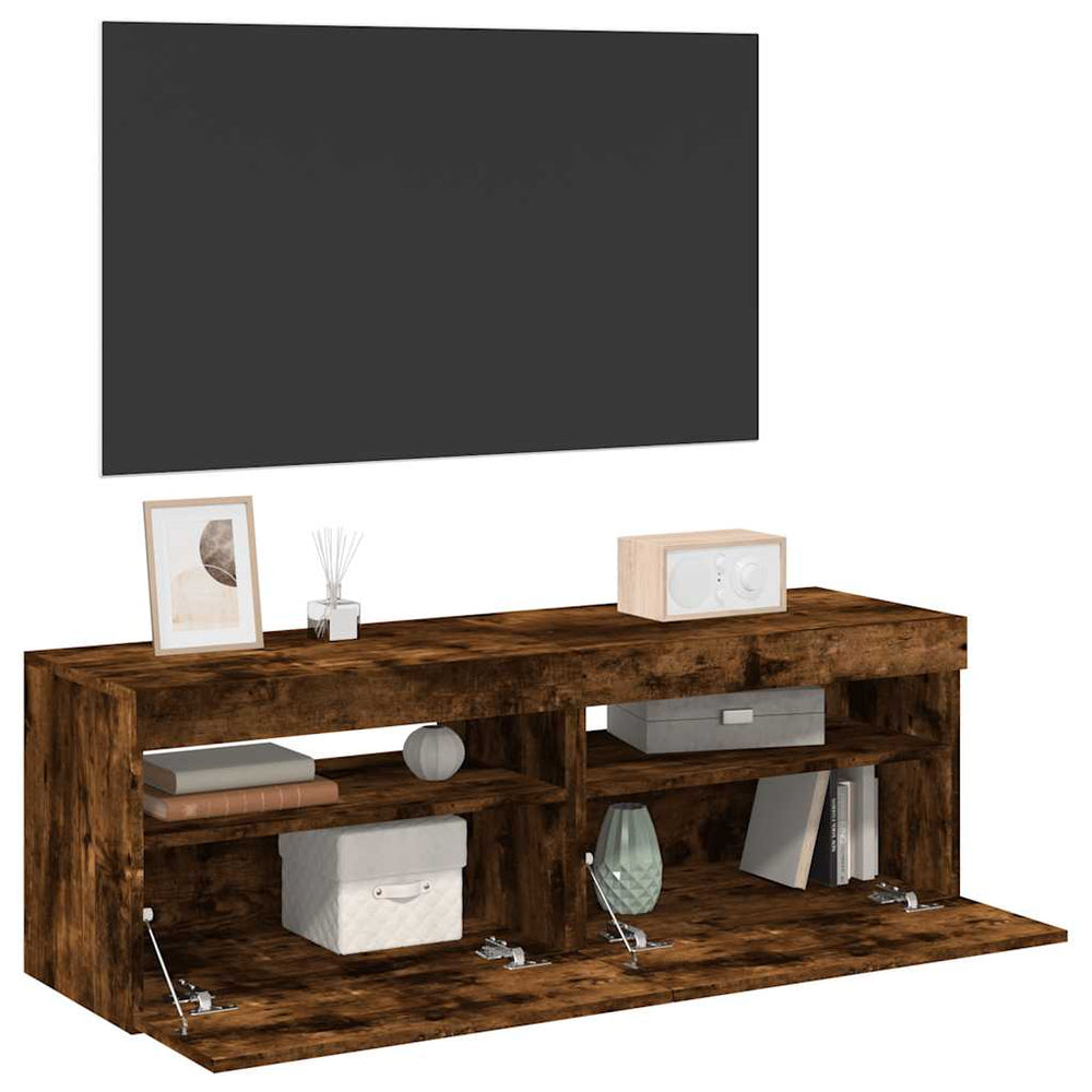 TV spintelės su LED, 2vnt., dūminio ąžuolo, 60x35x40cm