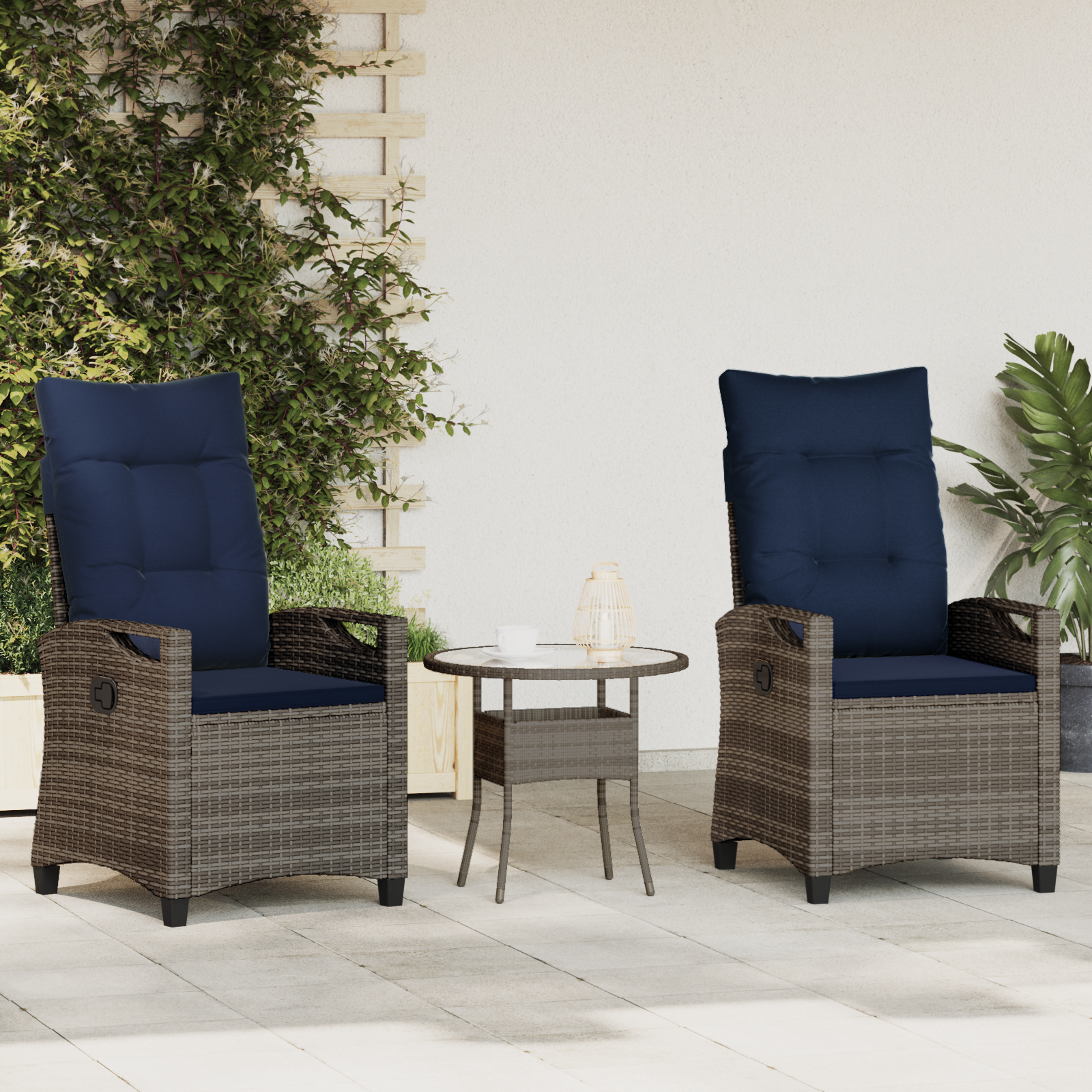 Sodo Kėdė 2 pcs pilka ir tamsiai mėlyna 56 x 60 x 112 cm