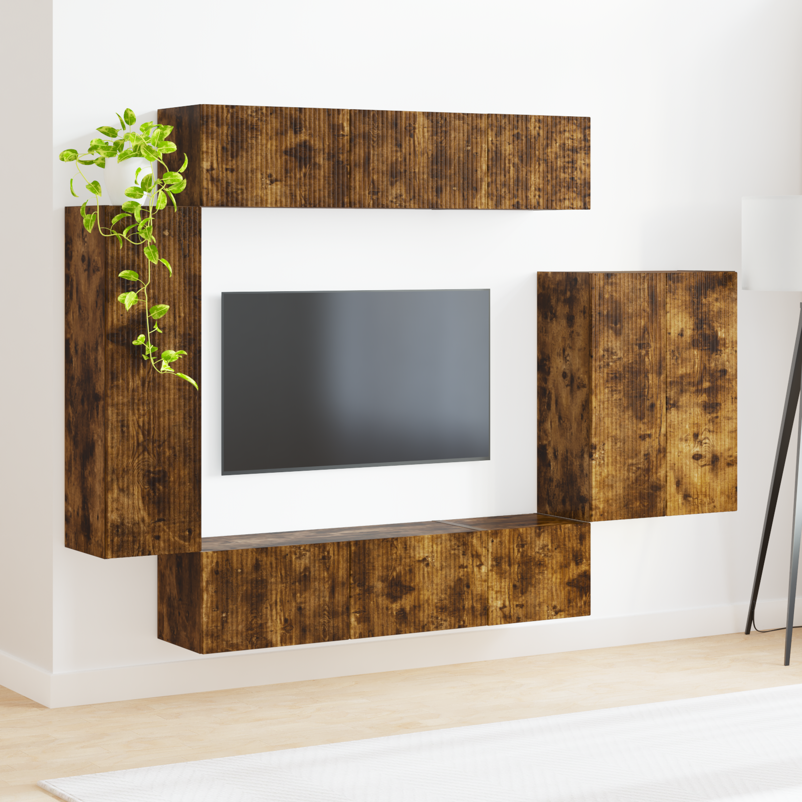 TV sieninio kabineto komplektas 6 pcs Rūkyta ąžuolas