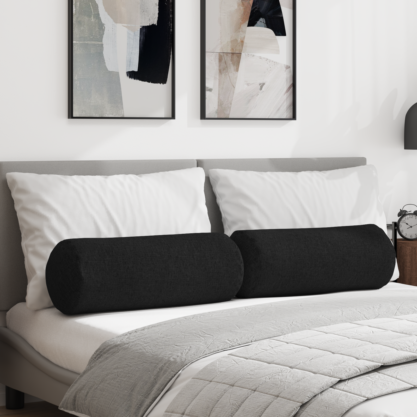 Pagalvės 2 pcs Juoda Ø 25 x 70 cm audinys