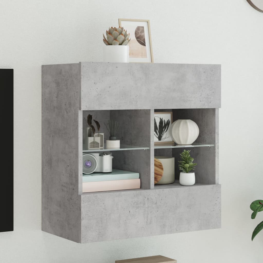 Sieninė TV spintelė su LED lemputėmis, betono, 58,5x30x60,5cm