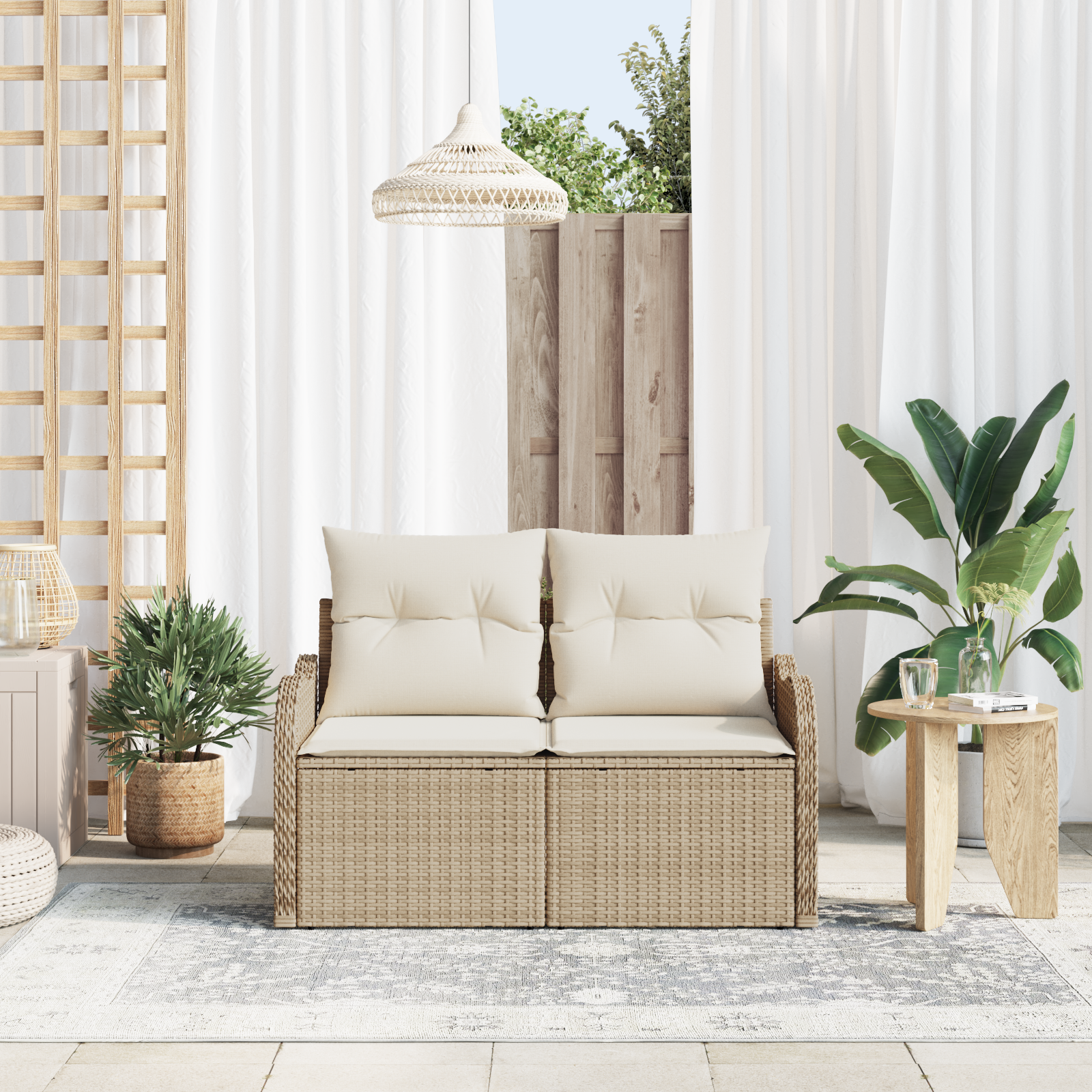 Sodo sofa su pagalve Smėlio 121 x 62 x 69cm poliratanas