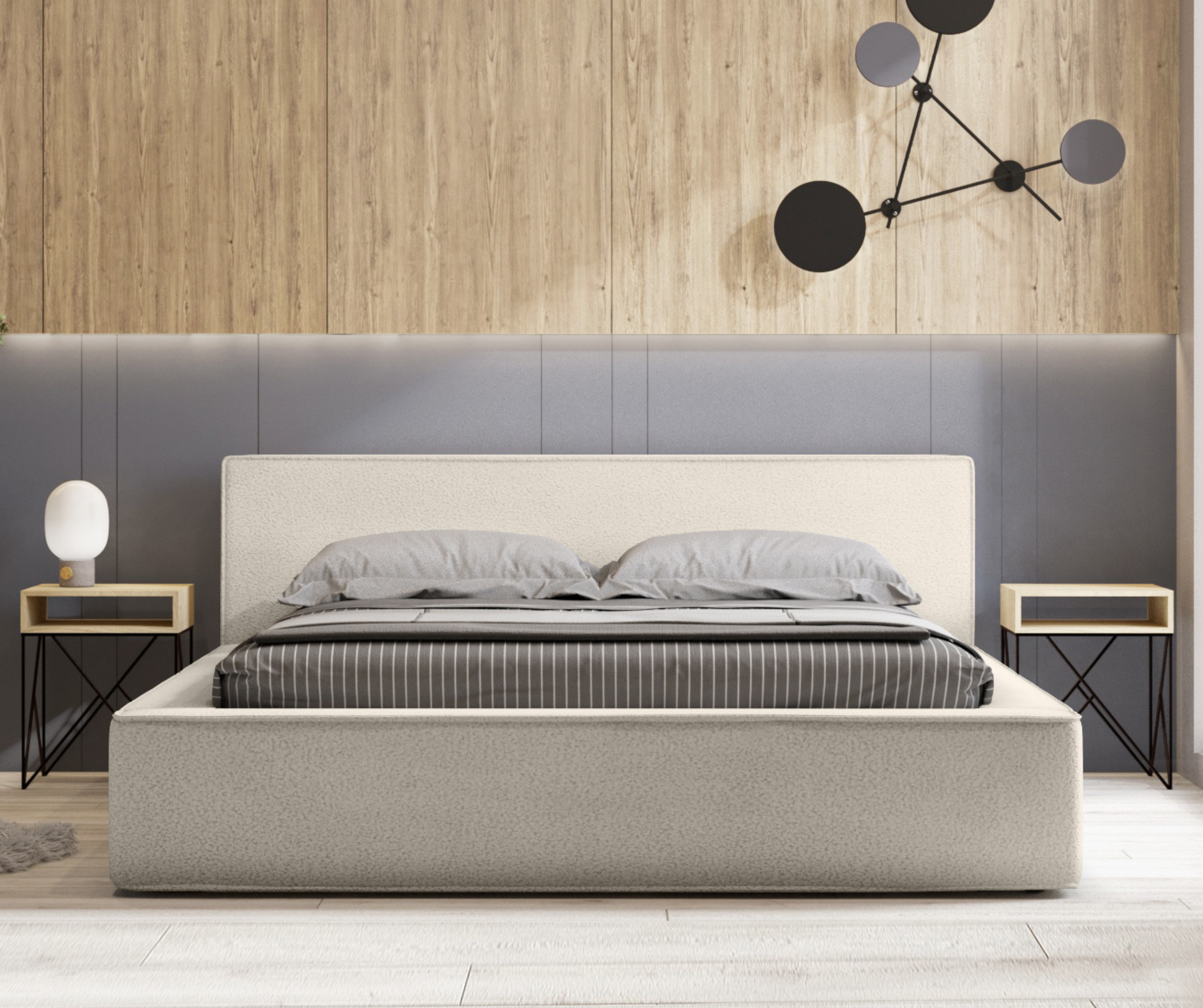 Bed BERNAND, light sand textured
