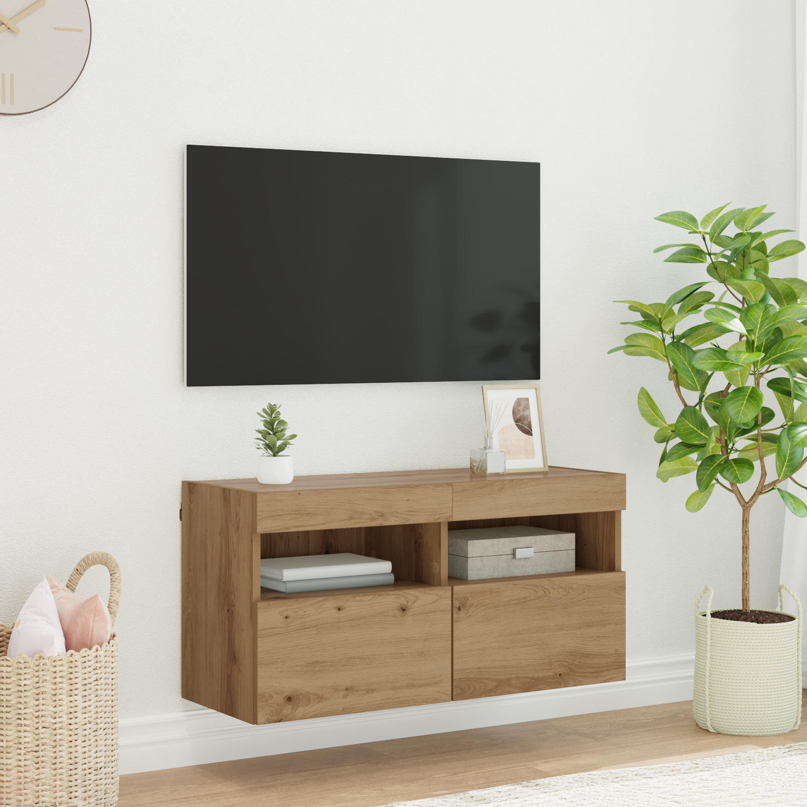 TV sieninė spintelė su LED Amatininkų ąžuolas 80 x 30 x 40 cm