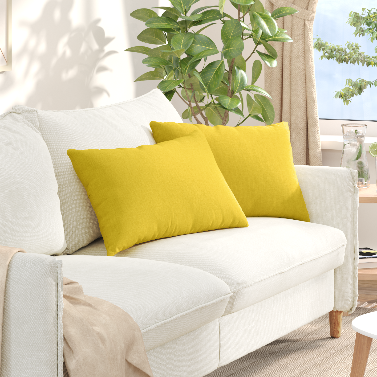 Sofa Pagalvės 2 pcs Šviesi geltona 60 x 40 cm audinys