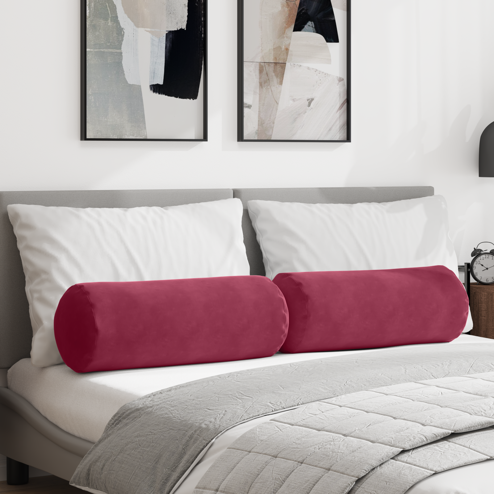 Pagalvės 2 pcs Vyno raudona Ø 25 x 70 cm Kordūrinis audinys