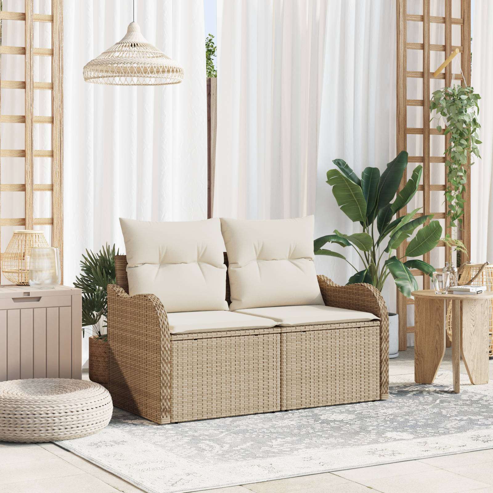 Sodo sofa su pagalve Smėlio 121 x 62 x 69cm poliratanas