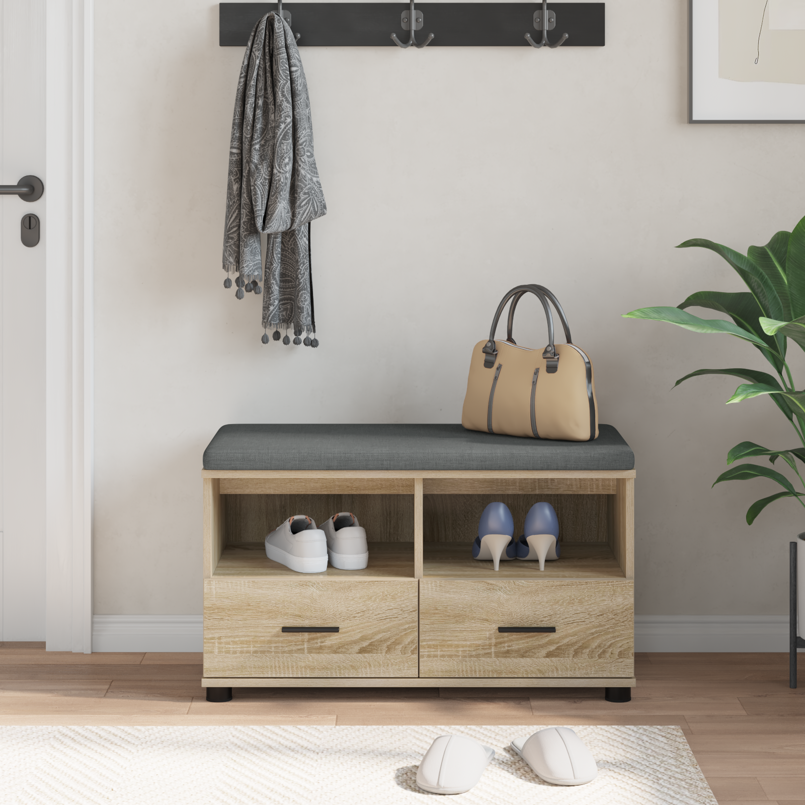 Koka sols ar spilvenu Sonoma ozols 80 x 38 x 46 cm