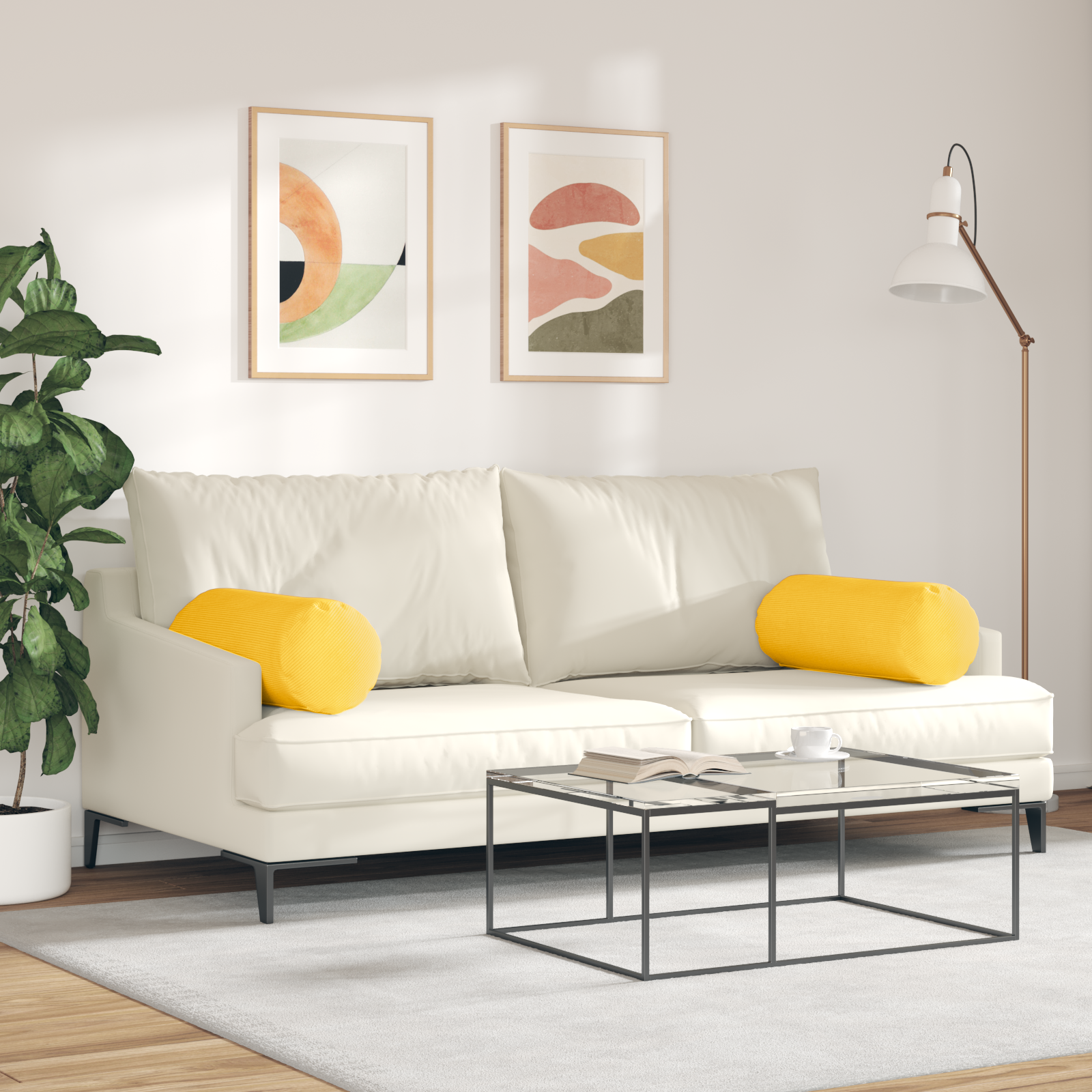 Spilveni 2 gab Gaiši dzeltens Ø 25 x 70 cm Korduras audums