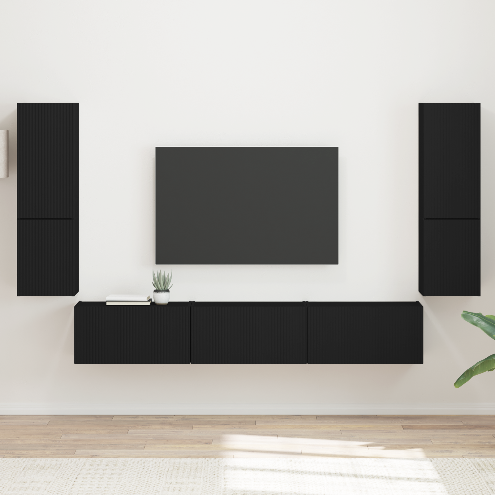 TV skapīšu komplekts 4 gab. melns inženierijas koks