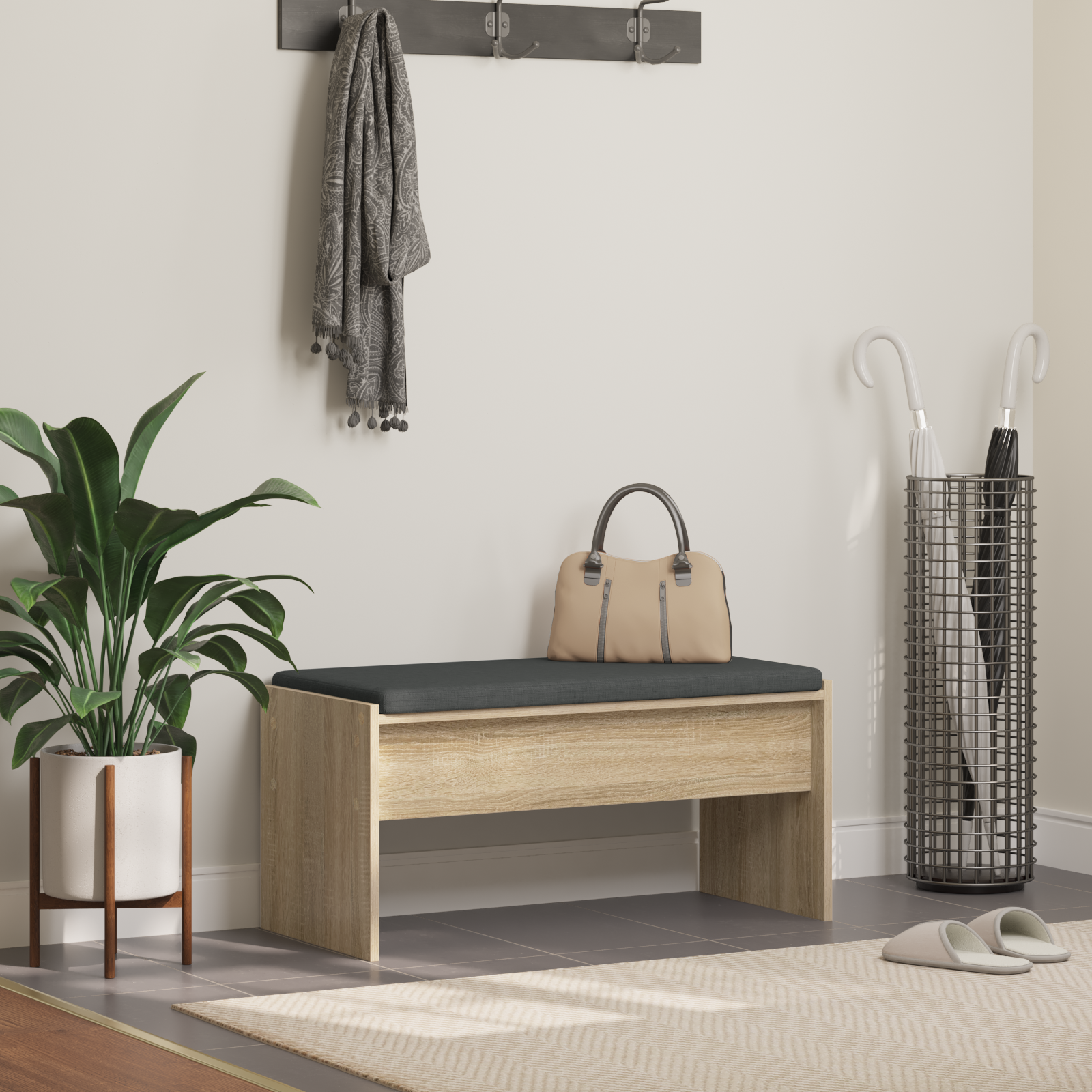 Koka sols ar spilvenu Sonoma ozols 80 x 38 x 46 cm
