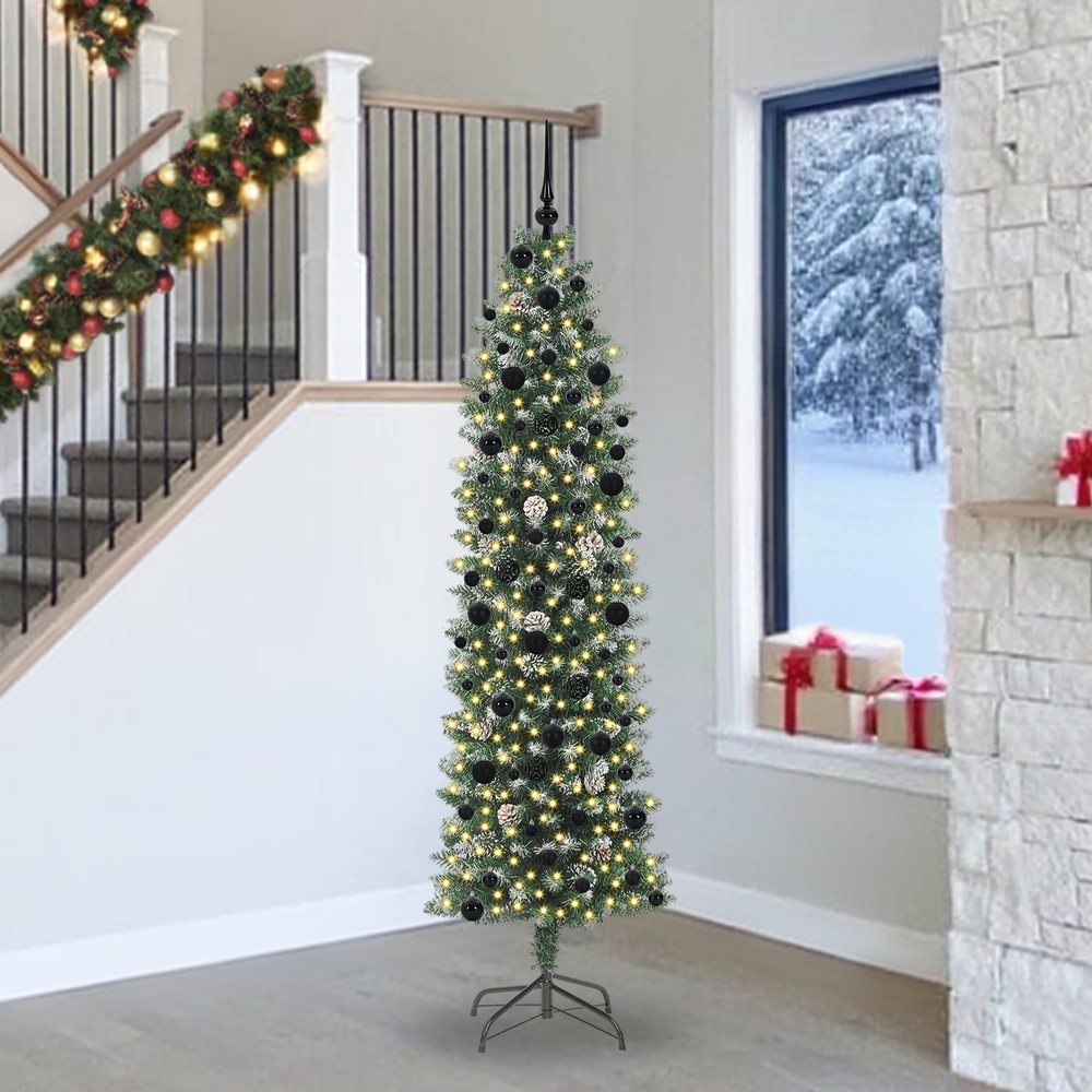 Artificial Slim Christmas Tree with 300 LED Green and White 240 cm