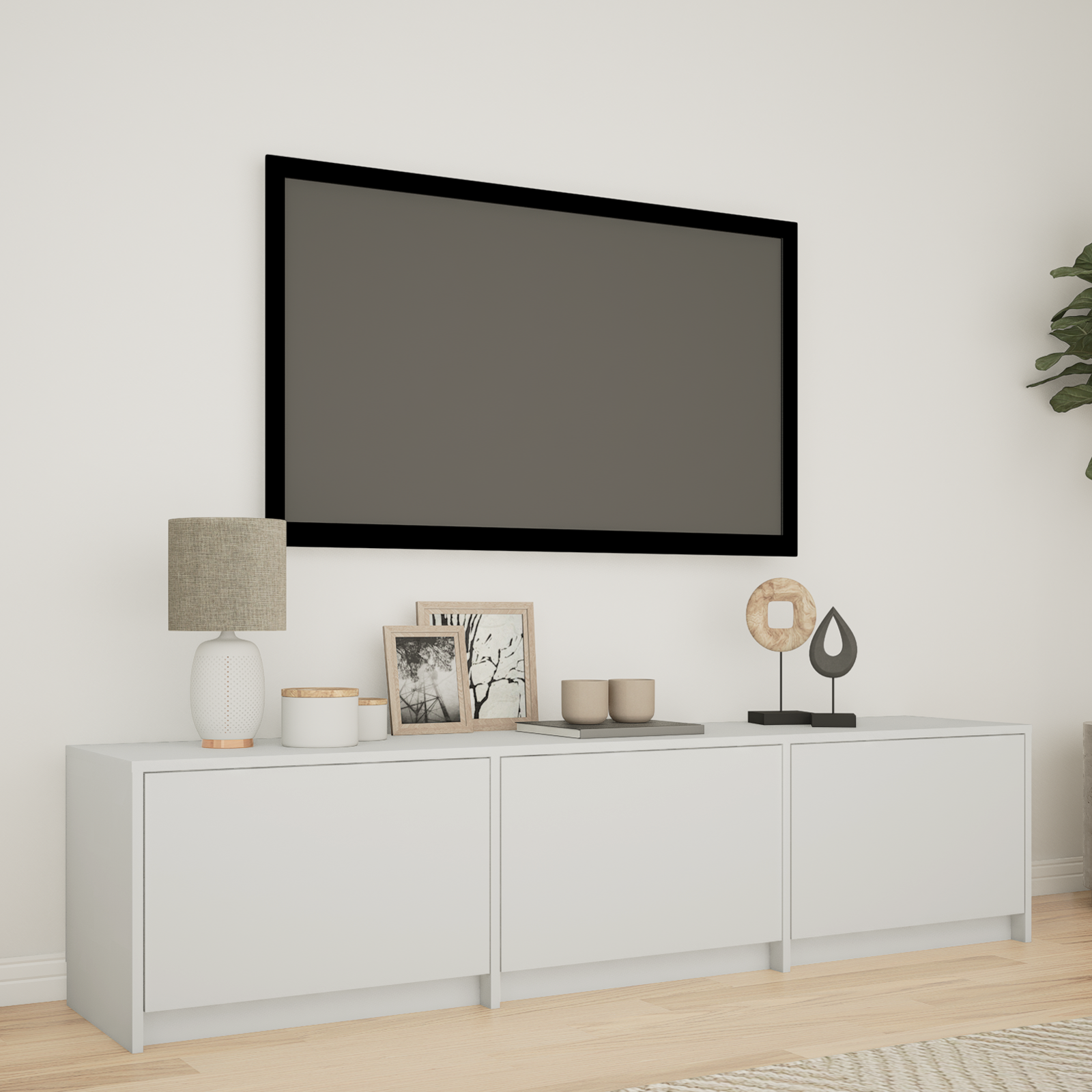 Televizora skapītis ar LED gaismām Balts 165 x 34 x 40 cm, inženierijas koks
