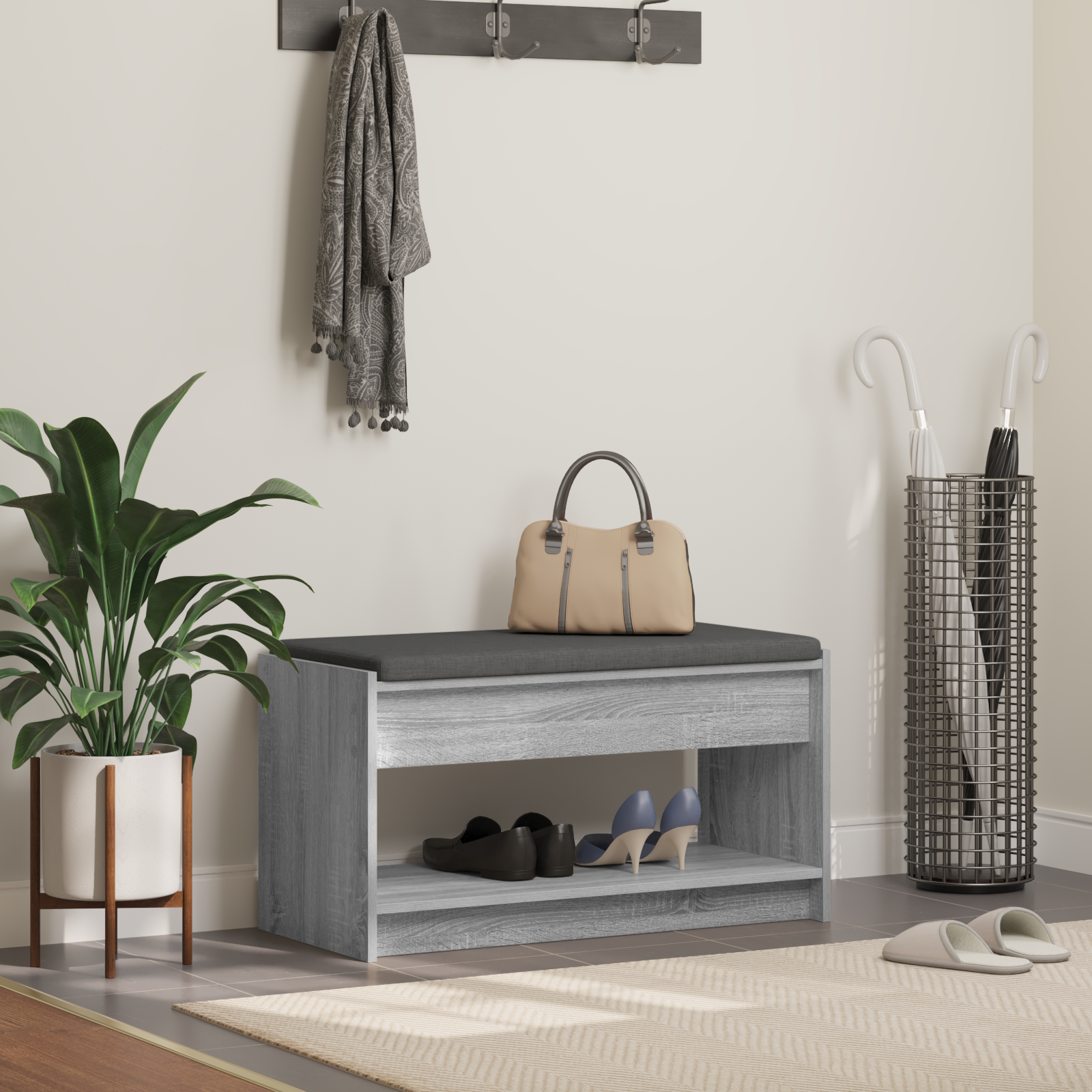Koridoriaus suolas su pagalve Pilka Sonoma 83 x 38 x 45 cm