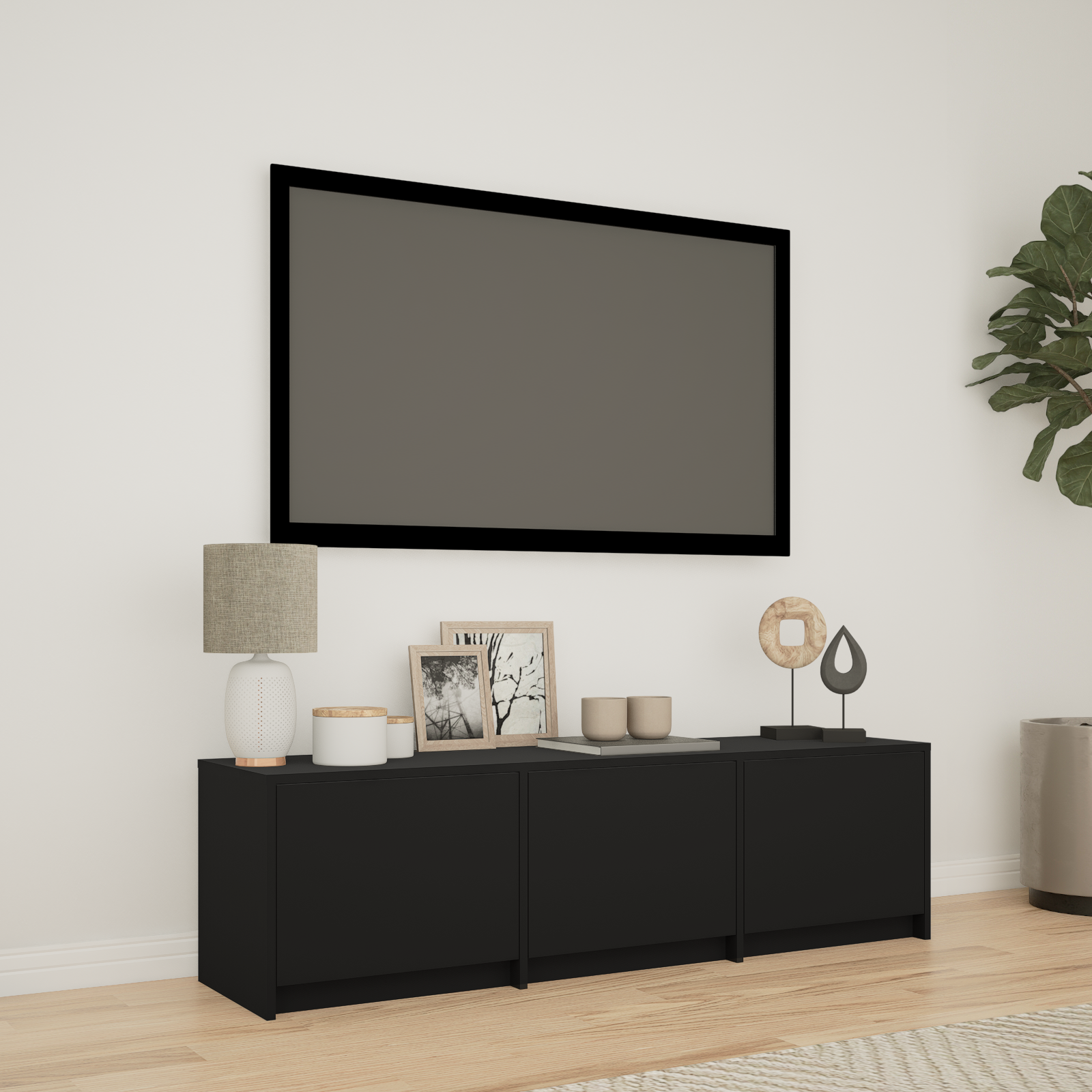 TV skapītis ar LED Melns 140 x 34 x 40 cm Konstruētā koksne