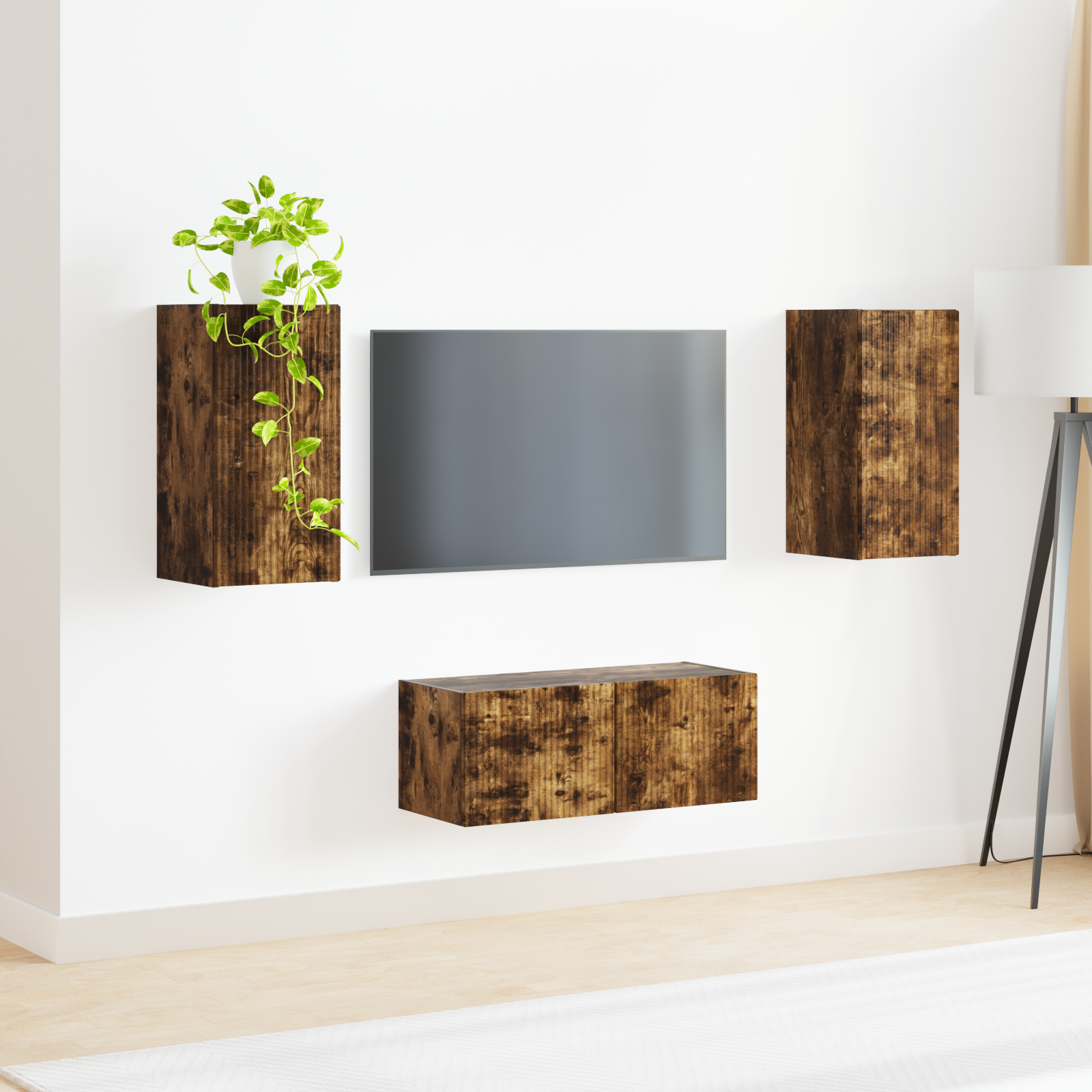 TV spintelių komplektas 2 pcs Rūkyta ąžuolas Apdirbta mediena