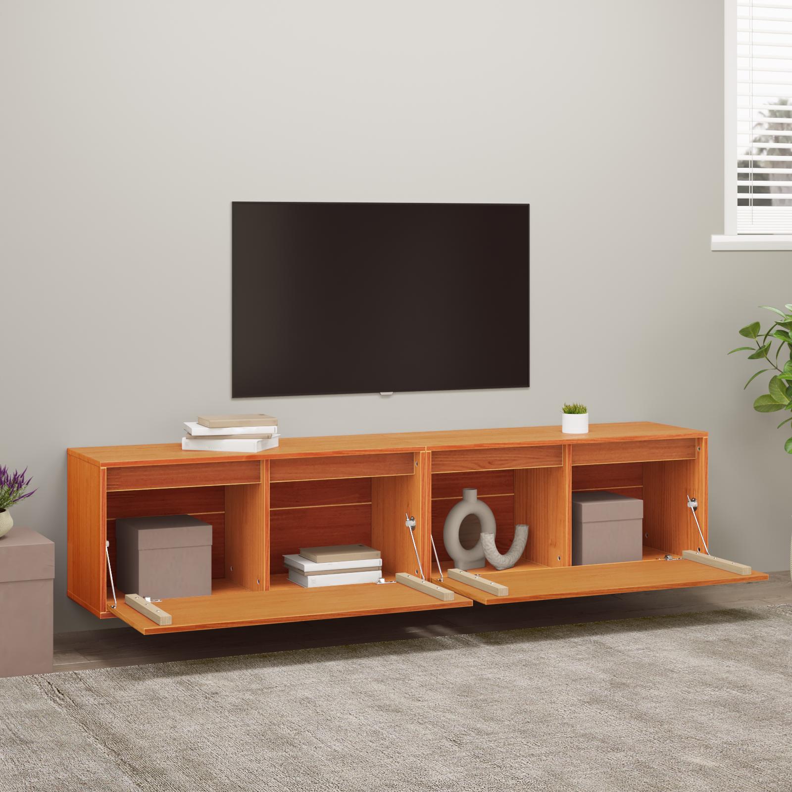 Wall cabinet with shelf 2 pcs Waxed brown 80 x 30 x 35 cm