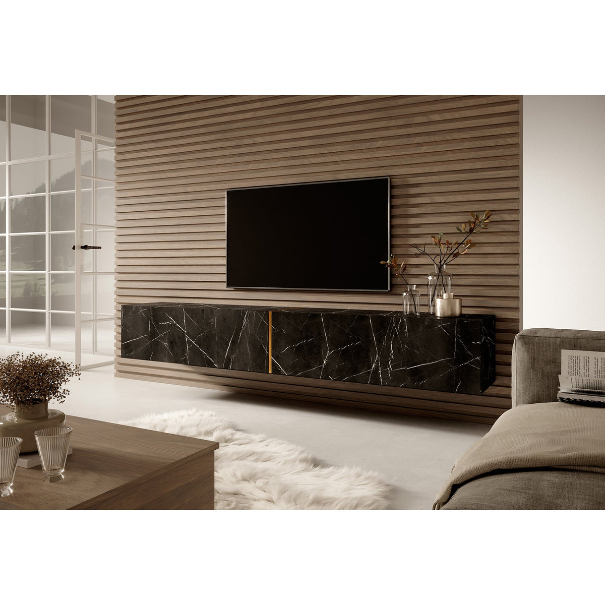 TV spintelė FREJA, 200 cm, juoda