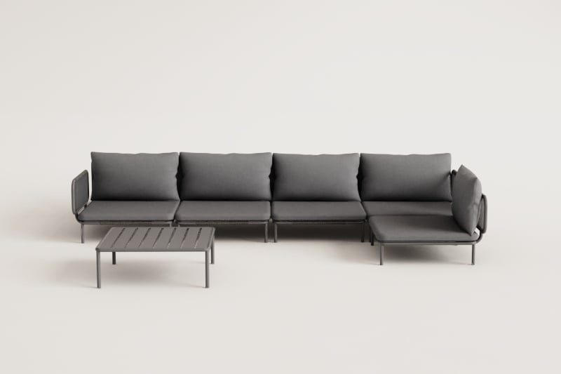 Corner sofa GRAFITO, five-piece system, graphite grey