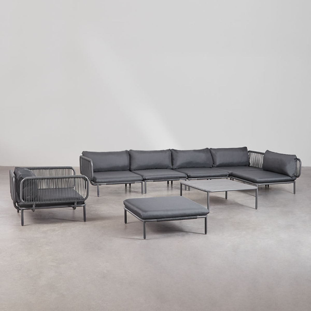 Kampinė sofa GRAFITO, penkių dalių, grafito pilka