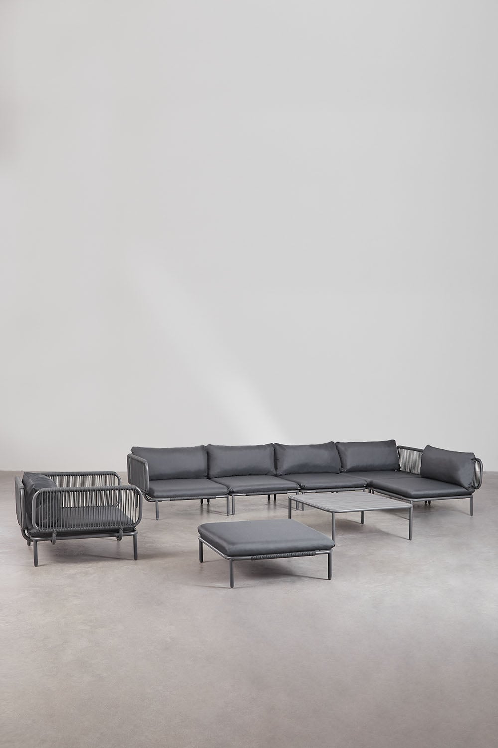 Kampinė sofa GRAFITO, penkių dalių, grafito pilka