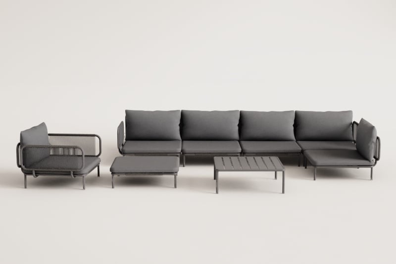 Kampinė sofa GRAFITO, penkių dalių, grafito pilka