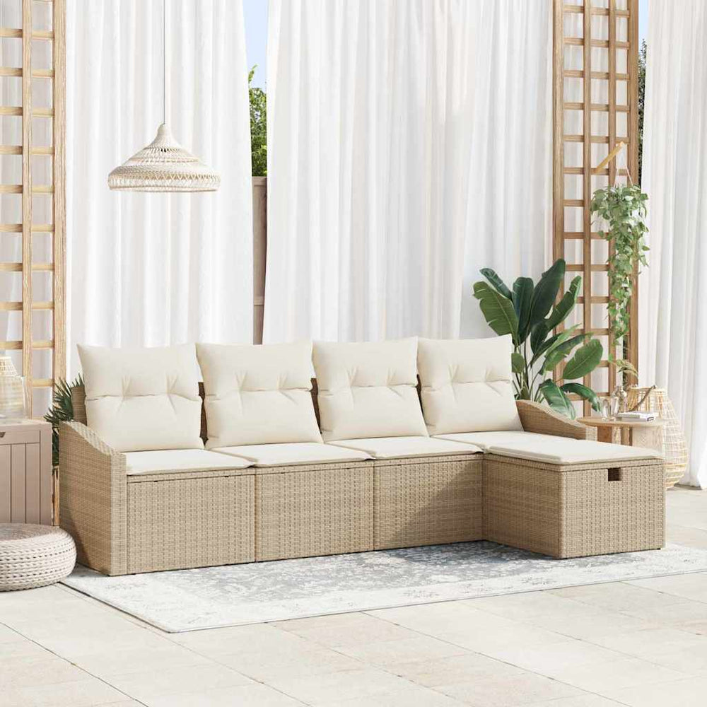 5 dalių sodinė sofa su pagalvėlėm, smėlio spalvos, poli ratanas - Namų Idėja
