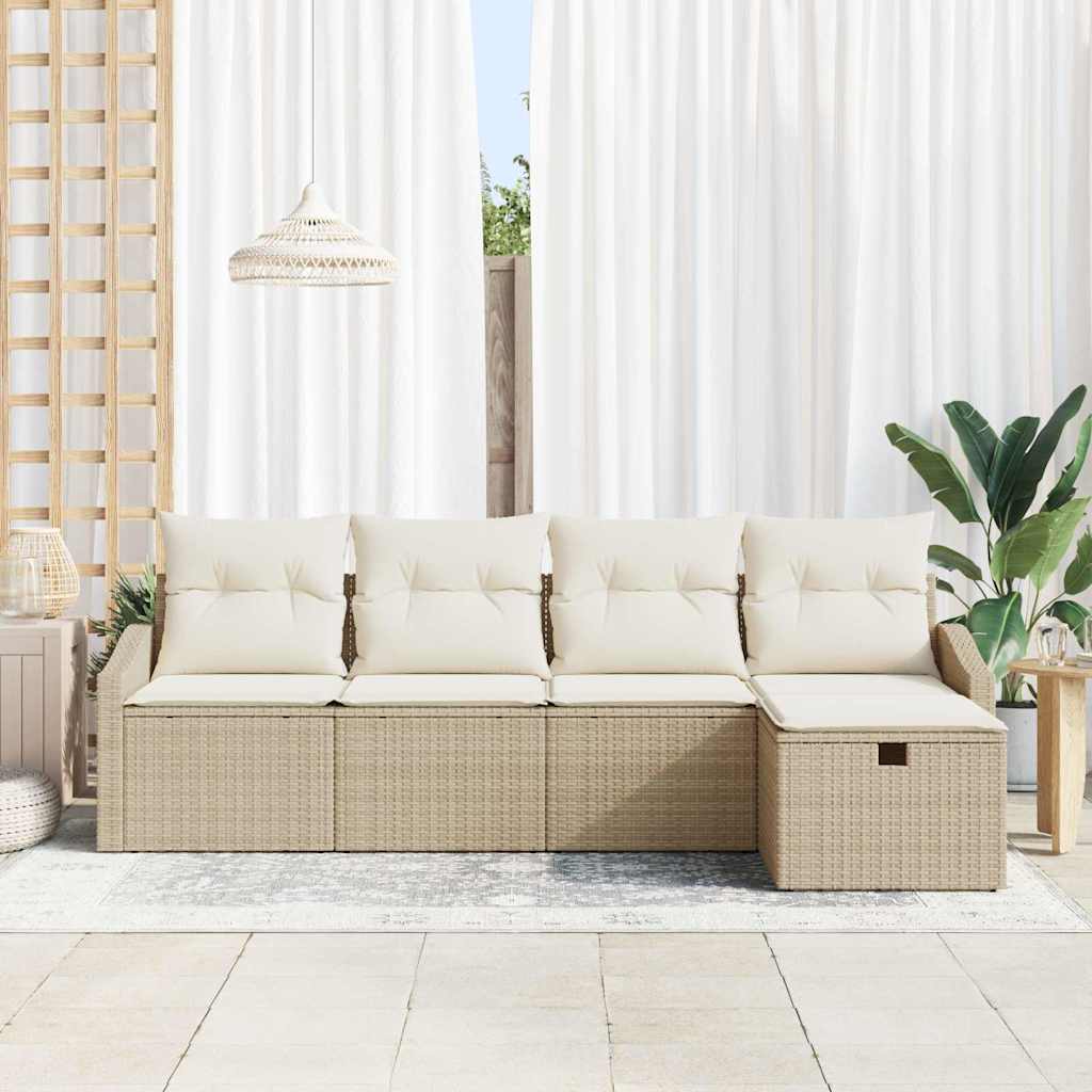 5 dalių sodinė sofa su pagalvėlėm, smėlio spalvos, poli ratanas - Namų Idėja