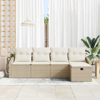 5 dalių sodinė sofa su pagalvėlėm, smėlio spalvos, poli ratanas - Namų Idėja