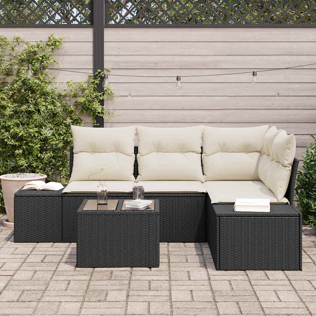5 dalių sodinė sofa su pagalvėlėmis, ruda, pagaminta iš poli ratanas. - Namų Idėja