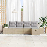 5 Dalių Sodo Sofa Komplektas su Pagalvėlėmis Smėlio Poli Ratanas - Namų Idėja