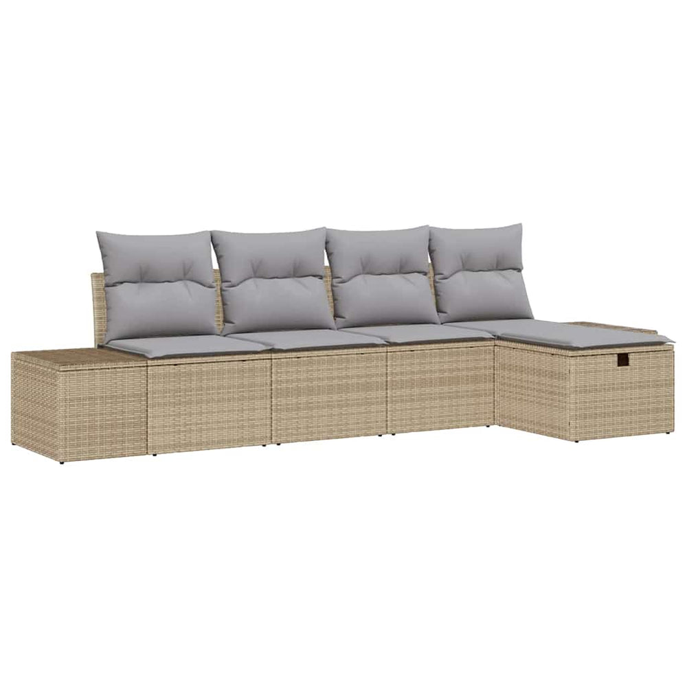 5 Dalių Sodo Sofa Komplektas su Pagalvėlėmis Smėlio Poli Ratanas - Namų Idėja