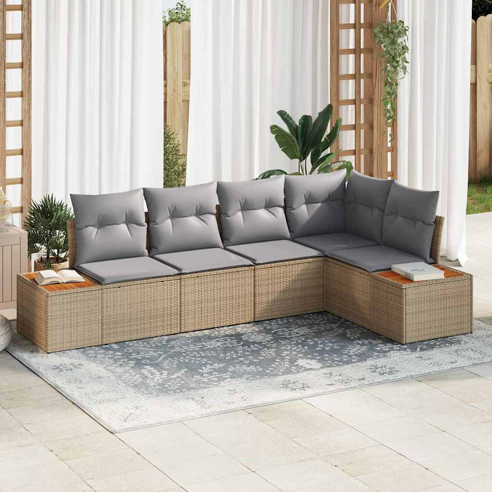 5 dalių sodo sofa komplektas su pagalvėlėmis šviesiai rataninėje Poli - Namų Idėja