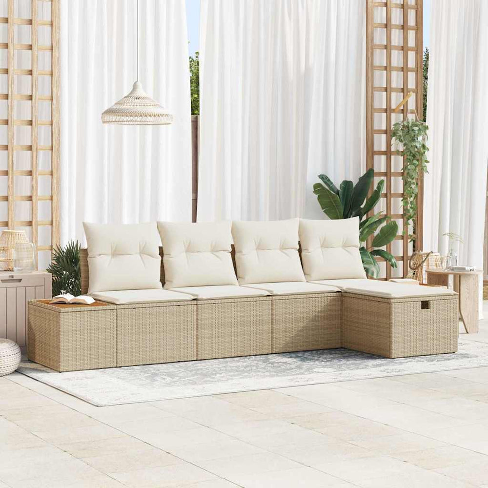 5 dalių sodo sofa komplektas su pagalvėmis, bežinis, poli ratanas - Namų Idėja
