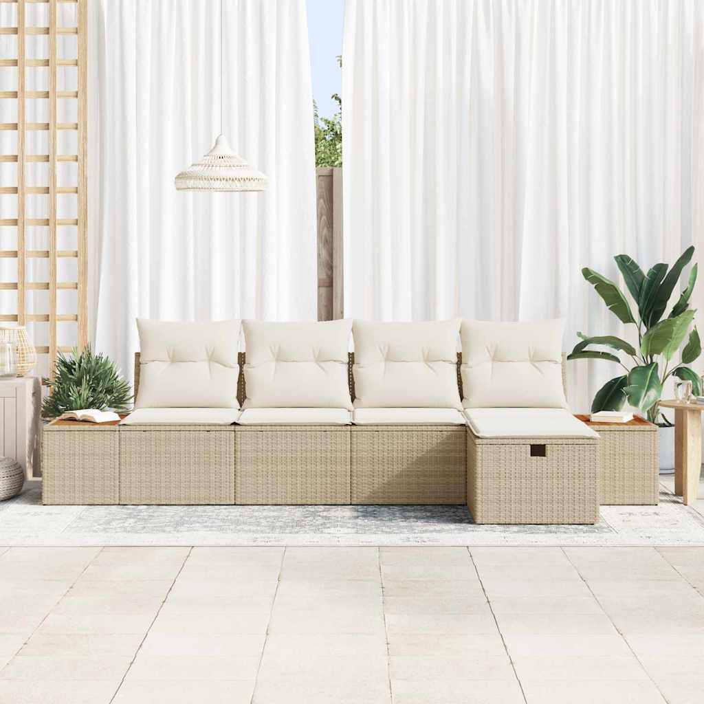 5 dalių sodo sofa komplektas su pagalvėmis, bežinis, poli ratanas - Namų Idėja