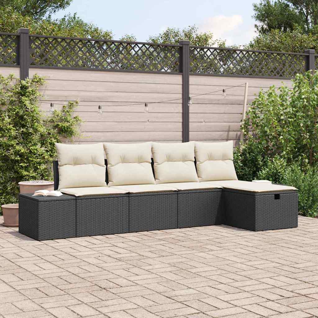 5 dalių sodo sofa komplektas su pagalvėmis juoda poli ratanas - Namų Idėja