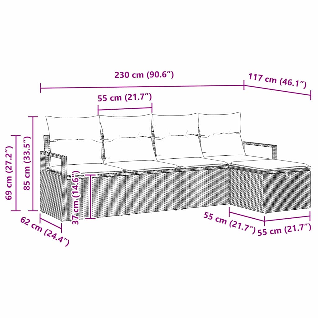 5 dalių sodo sofa komplektas su pagalvėmis Juoda poliratanas - Namų Idėja