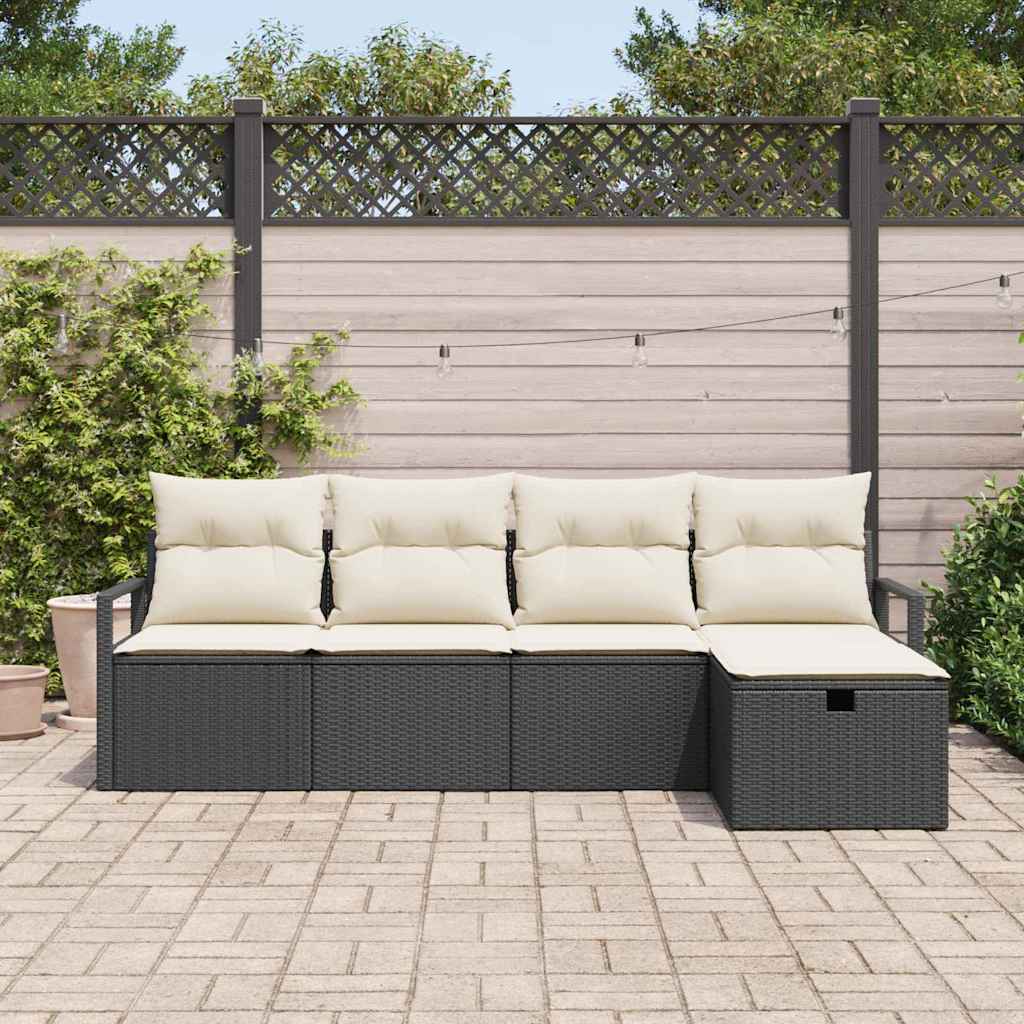 5 dalių sodo sofa komplektas su pagalvėmis Juoda poliratanas - Namų Idėja