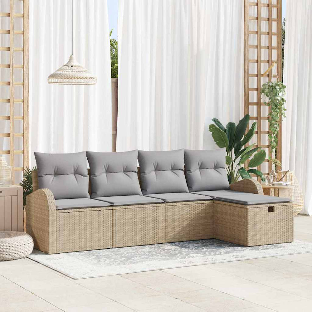5 Dalių Sodo Sofa Komplektas Su Pagalvėmis Smėlio Poli Ratanas - Namų Idėja