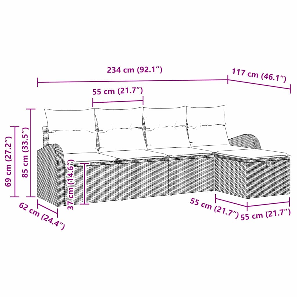 5 Dalių Sodo Sofa Komplektas Su Pagalvėmis Smėlio Poli Ratanas - Namų Idėja